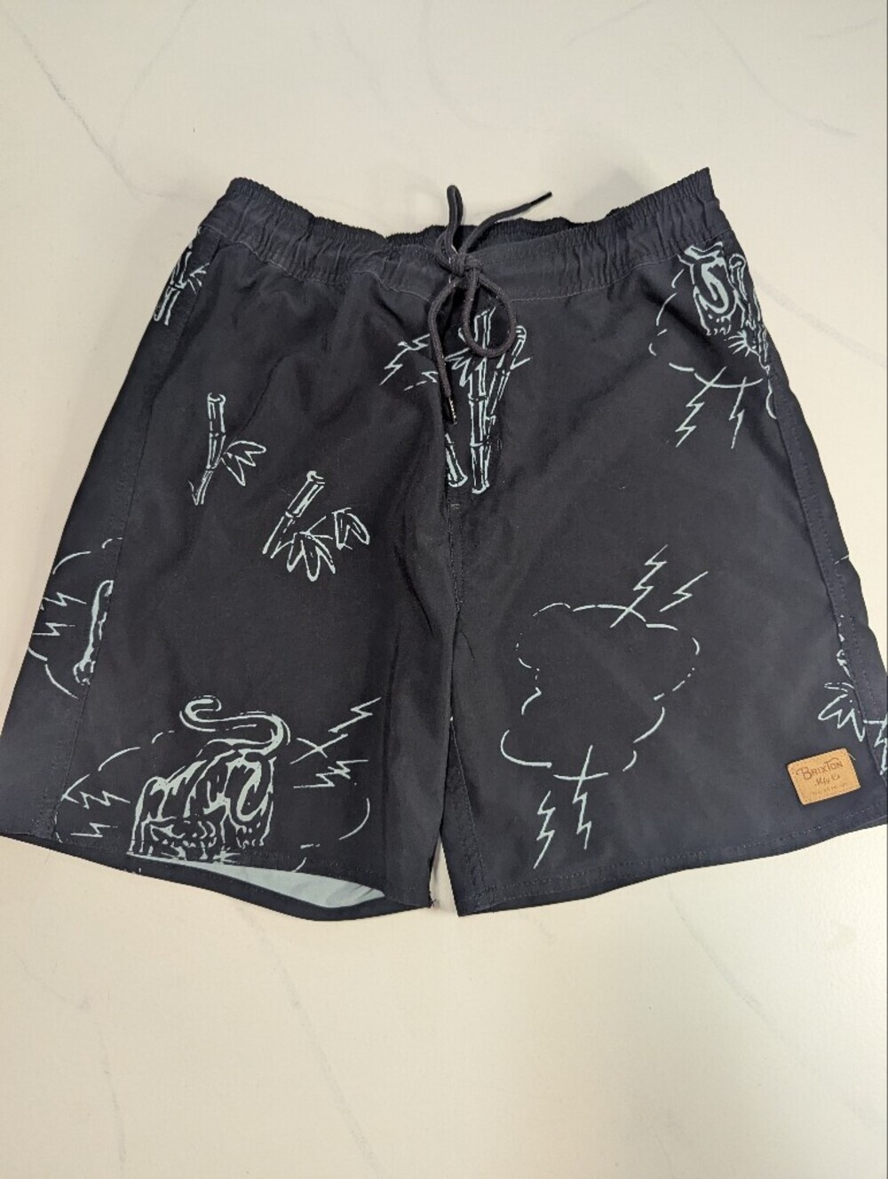 Brixton Men's Everyday Stretch‎ Hybrid Shorts Tiger Doodle Print Black Small